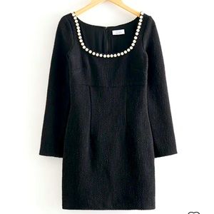 Pearl Embellished Neckline Mini Dress